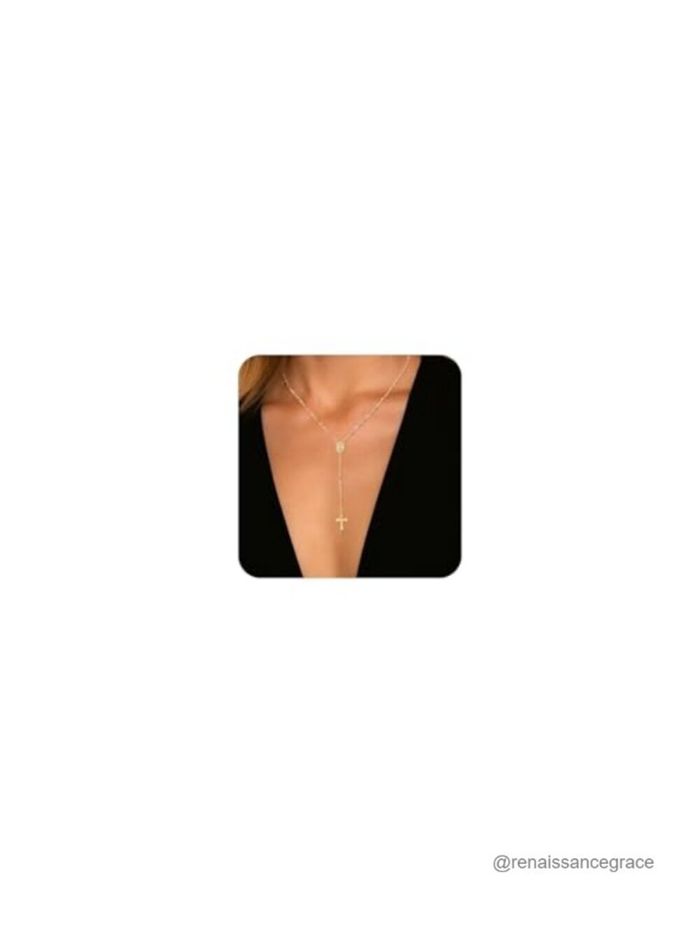 14K Gold Plated Rosary Necklace for Women, Dainty Cross Y Layered Chain,